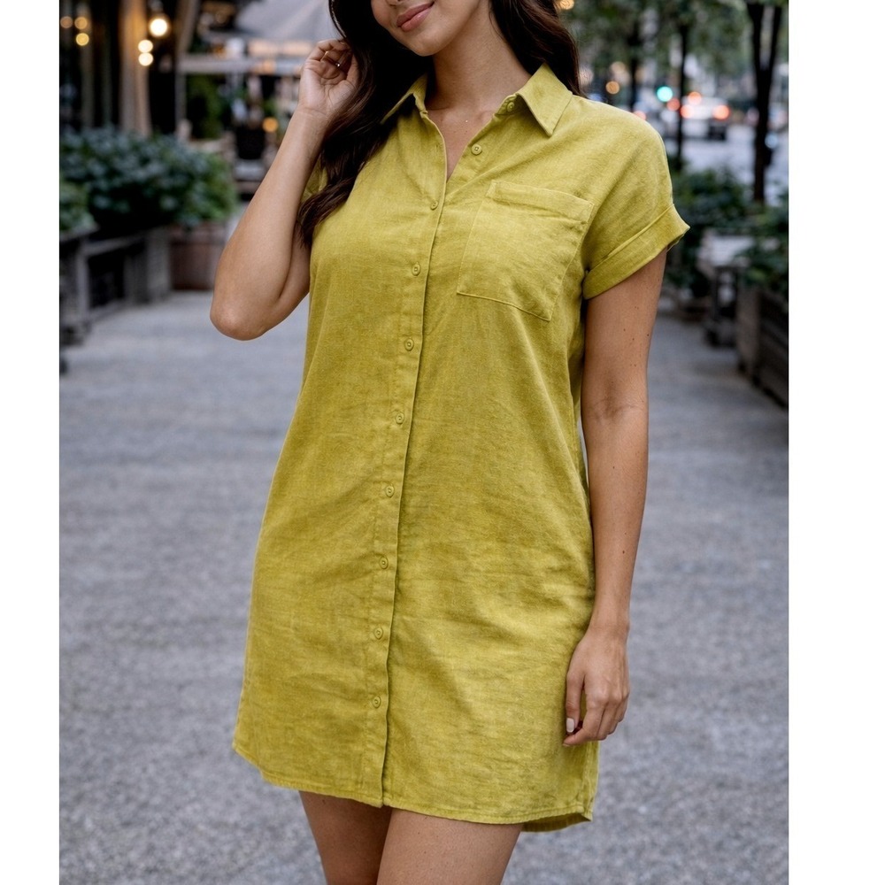Calvin Klein Linen Blend Button Collared Short Sleeve T-Shirt Dress Women's Sz 4